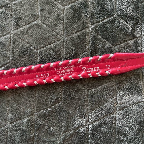 Vintage Fisher Red Tooled Leather Belt | Top Grain Cowhide | Size 32 - Picture 3 of 4